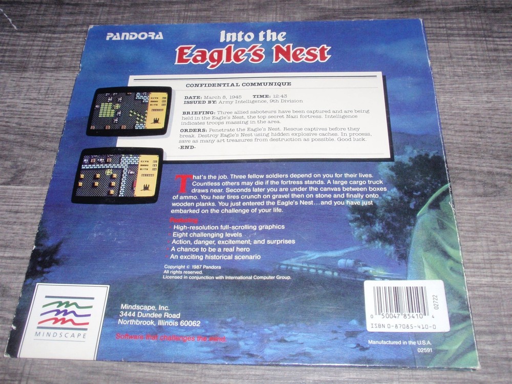 Cover Folder For Into The Eagle's Nest Game PC Version NO DISK Mindscape MS-DOS