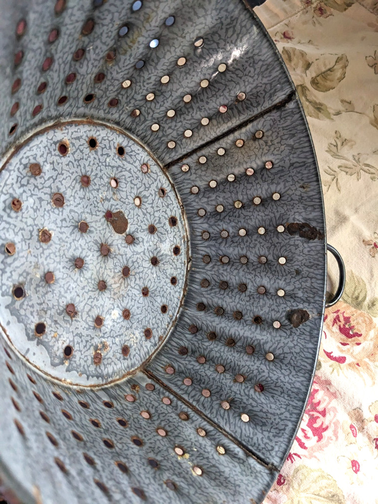 Antique Graniteware Colander Enamelware Strainer Rustic Primitive Farmhouse