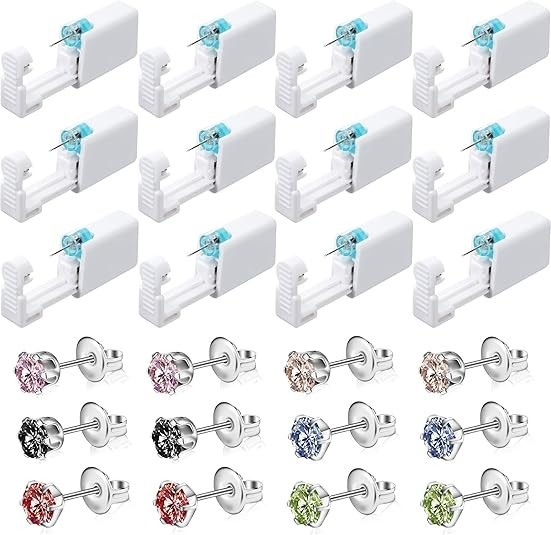 12PCS Ear Piercing Kit, Disposable Self Gun Kit with Studs...