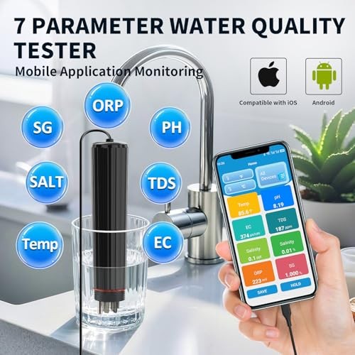 7-in-1 Smart Bluetooth Water Tester, Portable Digital