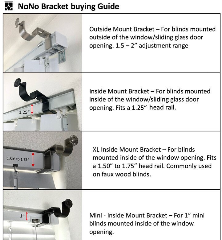 NoNo Bracket - No Drill Inside Mounted Curtain Bracket Attachment for Blinds
