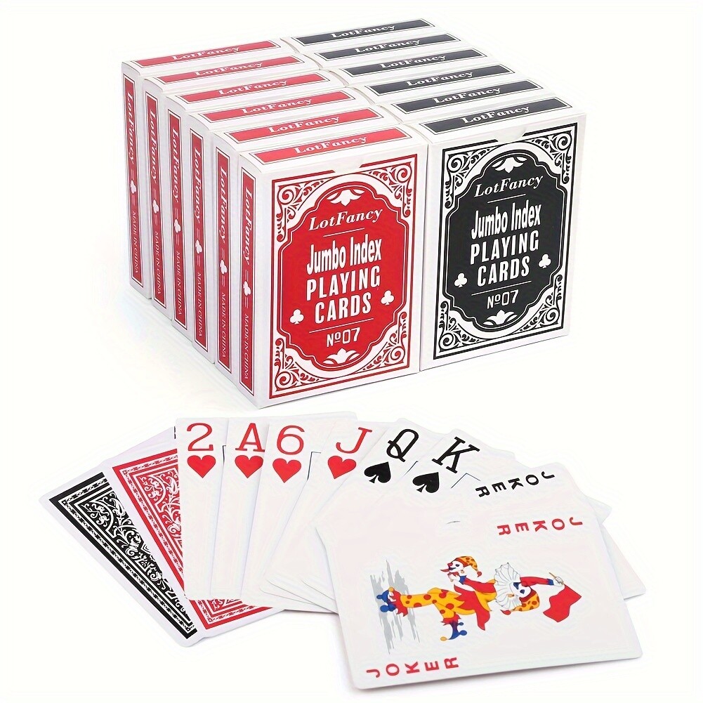 Playing Cards Large Print Jumbo Index 12 Decks of Cards Poker Size 6 Red 6 Black
