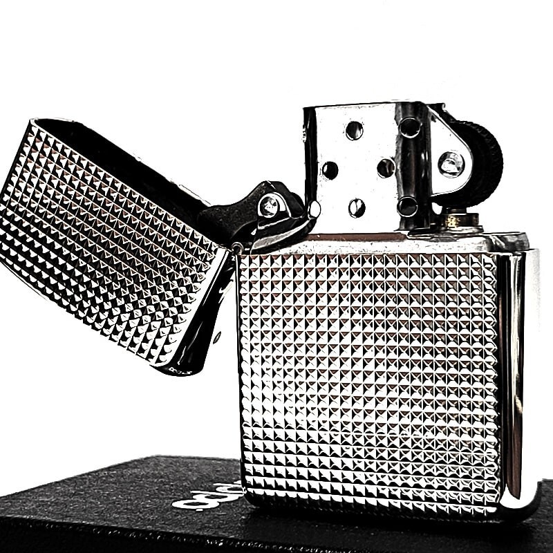 Zippo Armor Fine Lattice Diamond Silver Etching Brass 2 Sided Processing Lighter