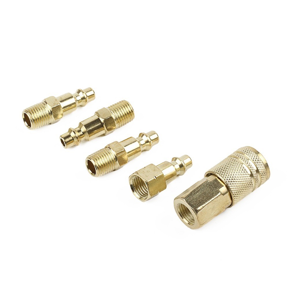 5 Pcs Brass Quick Coupler Air Hose Line End Connector Set For Compressor 1/4inch