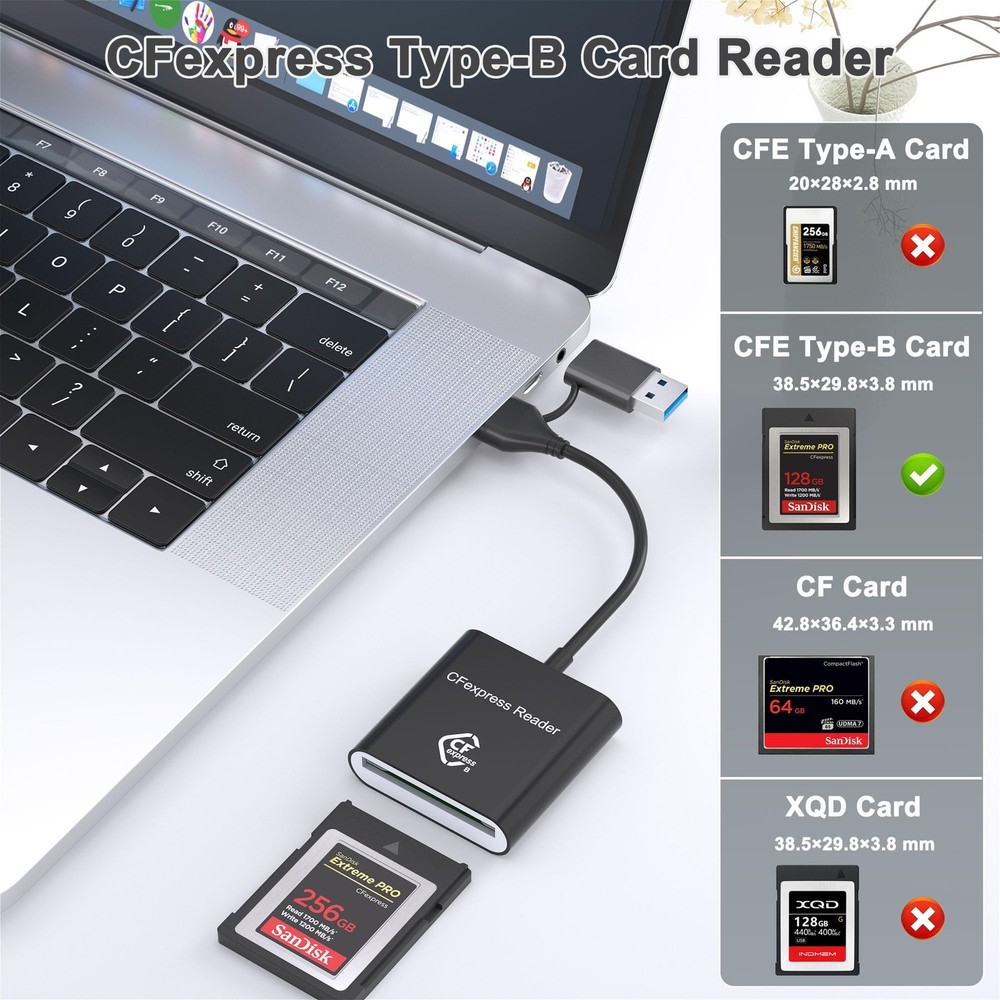 CF Express Type B Card Reader with USB 3.2 (Gen 2) 10Gbps, USB-C & Black