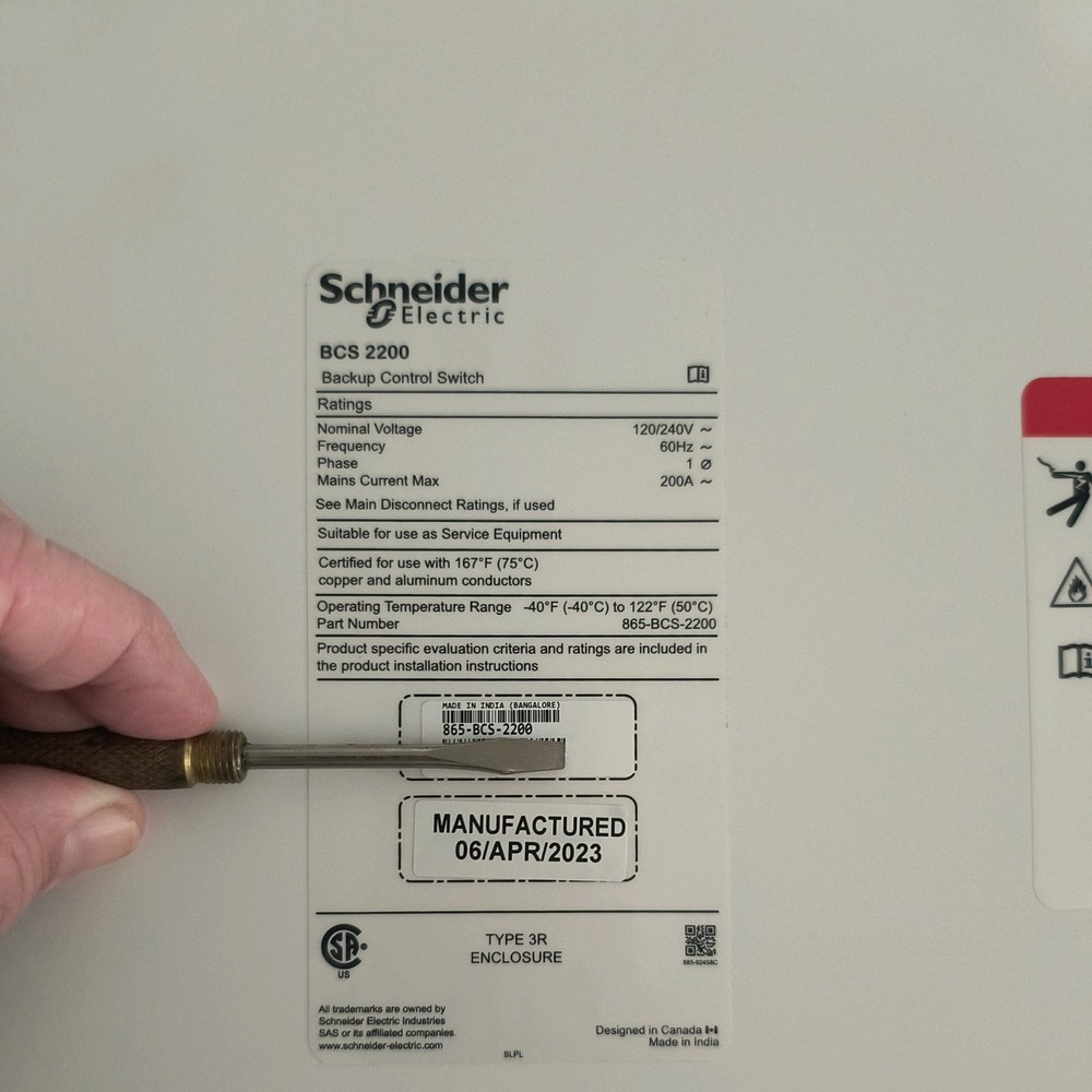Schneider Electric Backup Control Switch | 865-BCS-2200
