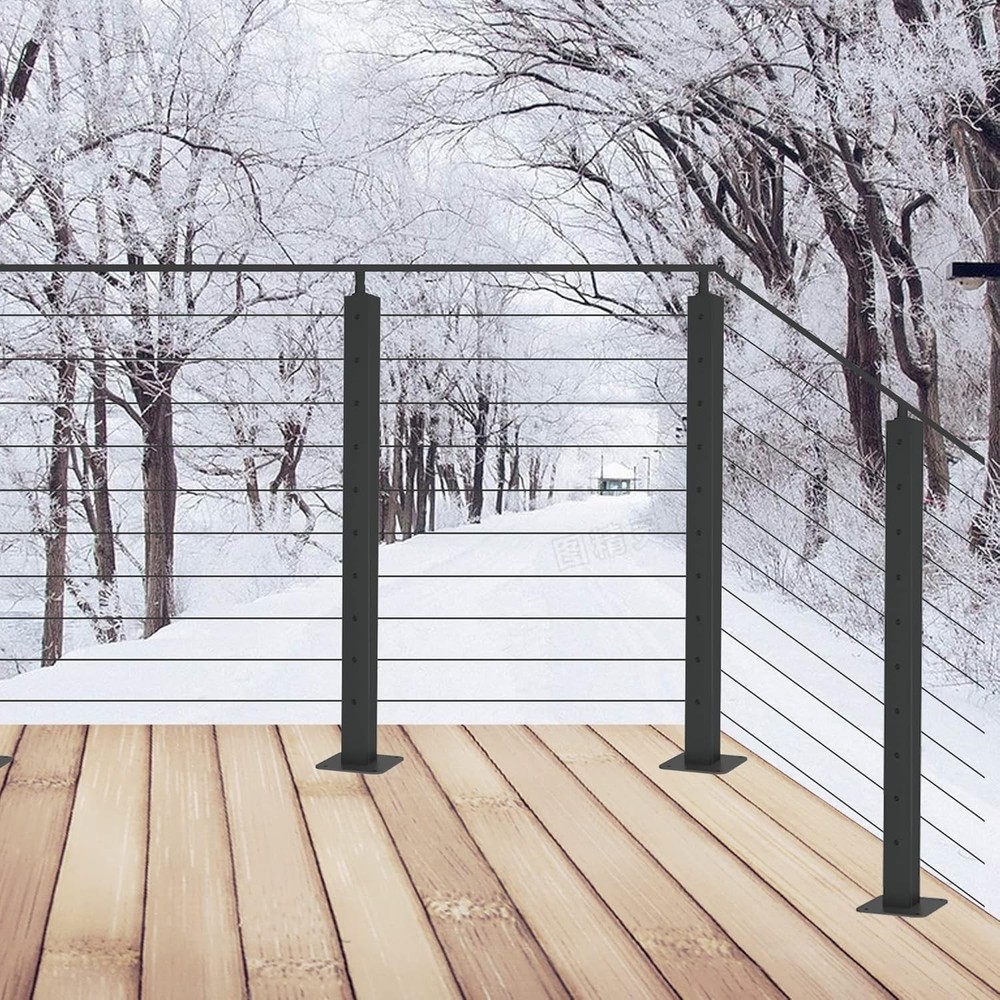 (2pcs) LANGLIER Cable Railing Post 40"x2"x2" Stainless Steel Black (Middle Post)