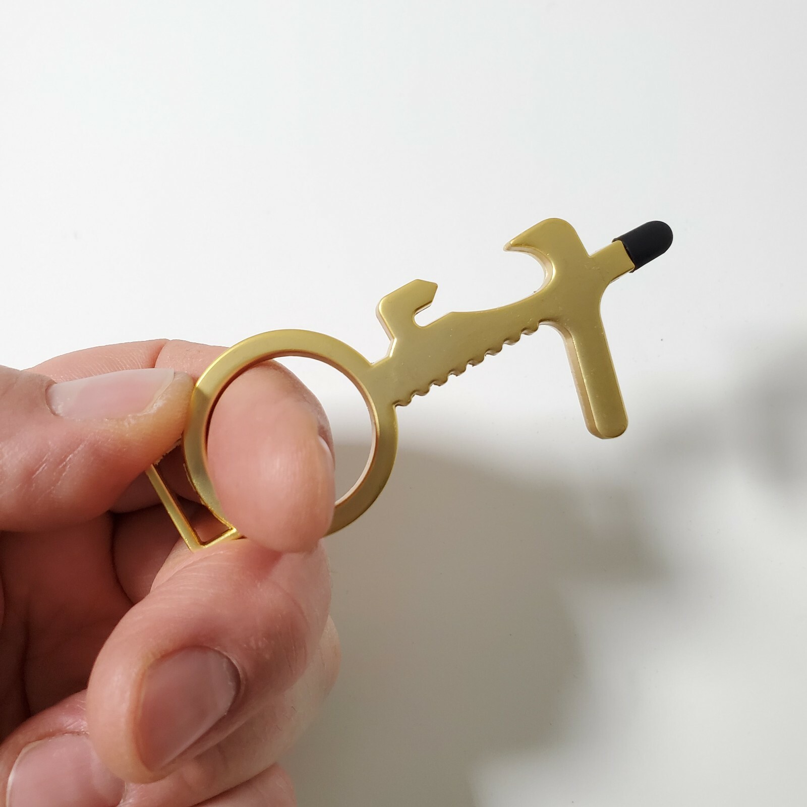 Contactless Door Opener Gold Tone Button Pusher Bottle Opener Keychain Free Ship