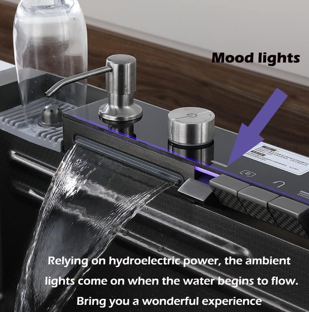 33x22 Inch Flying Rain Waterfall Household Sink Integrated with Pull-Out Tap Set