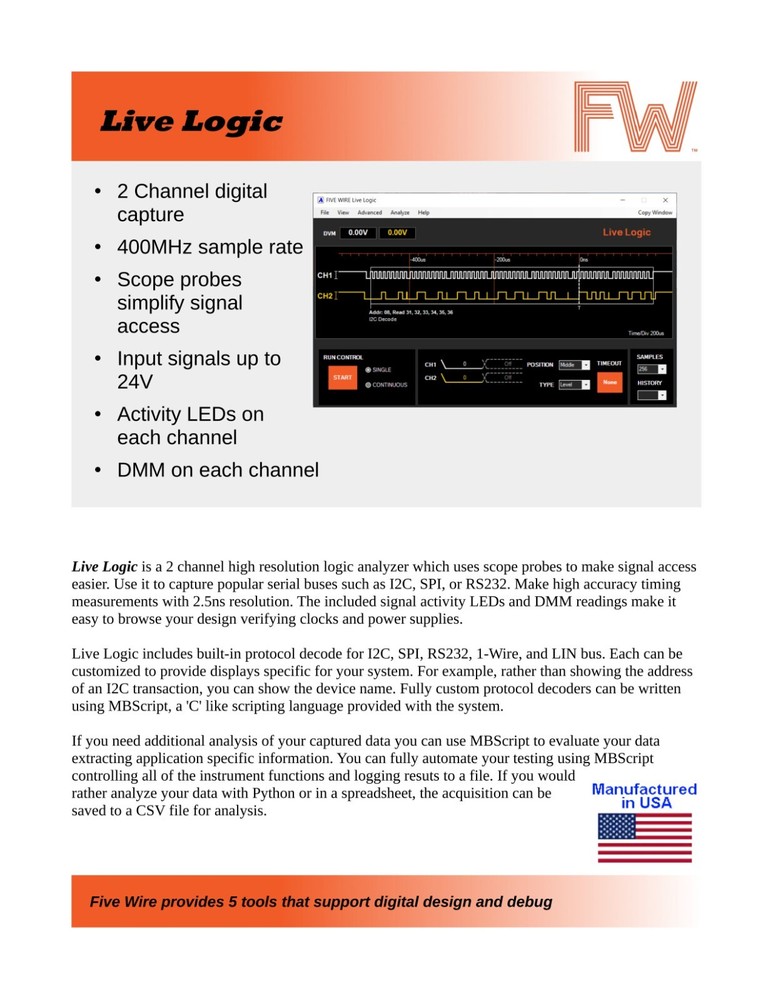 FiveWire Logic Analyzer, Pattern Generator, Arbitrary Waveform Generator