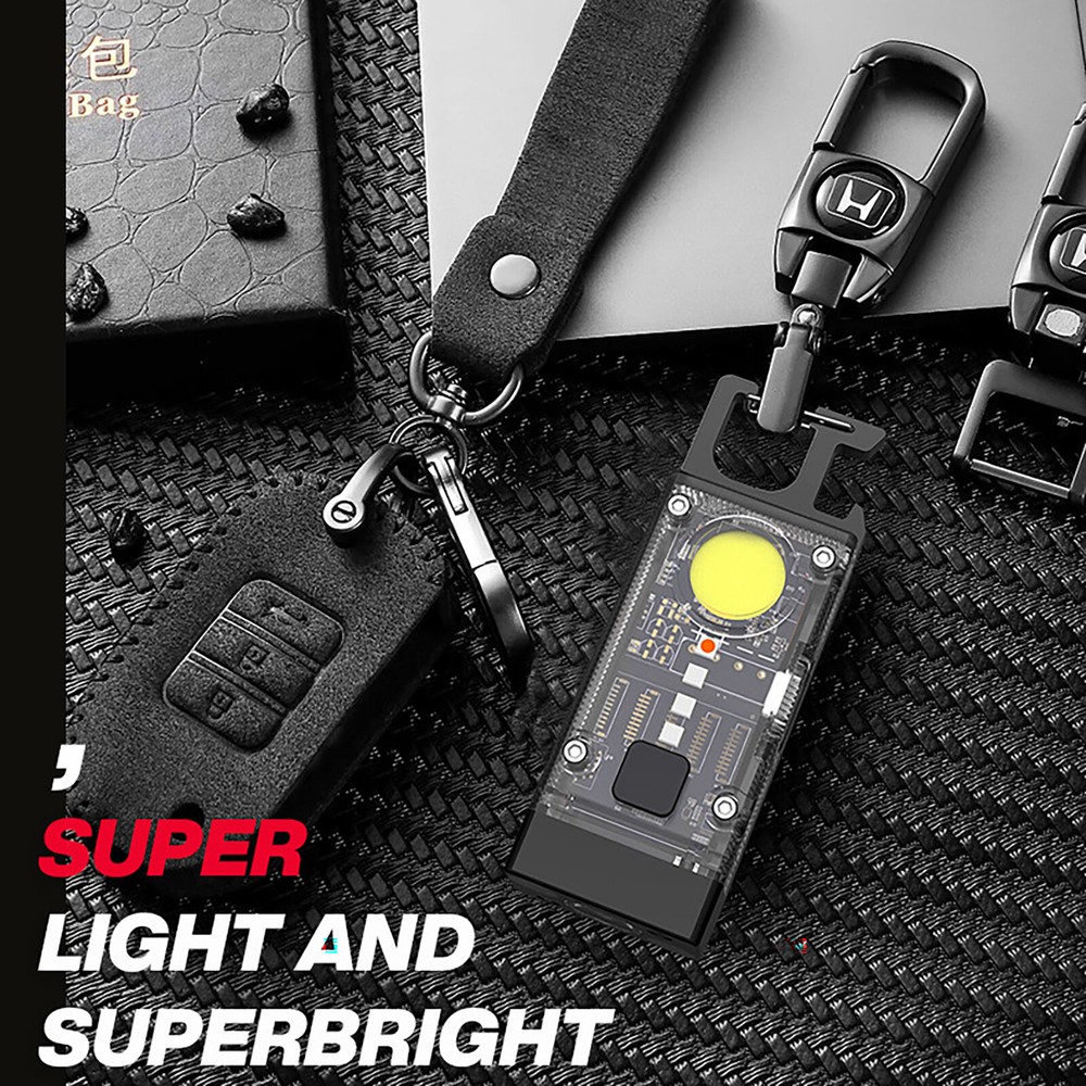 Solar LED Flashlight Keychain Torch USB Charging COB Emergency Portable Light