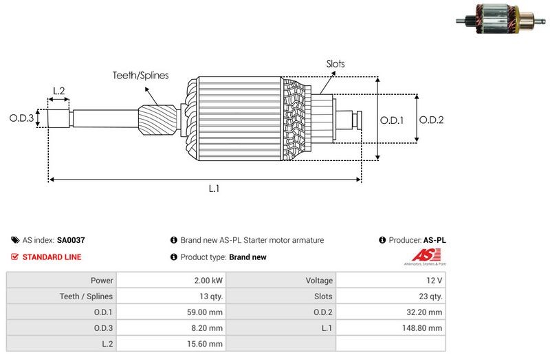 FOR CAR STARTER SA0037 ARMATURE, STARTER