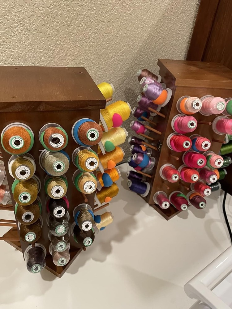 Wooden 84 Spools Thread Rack/Thread Holder Organizer with Inner Storage Compa...