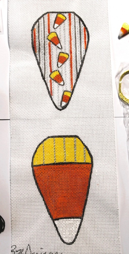 Mini Scissors Case KIT Needlepoint Canvas 18 mesh Halloween Candy Corn & Beads