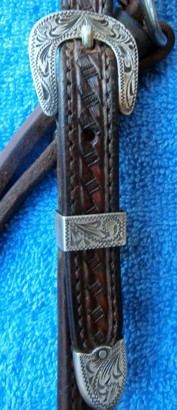 Vintage Basket Stamp Brow Knot Headstall Sterling Silver Overlay Fleming Buckles