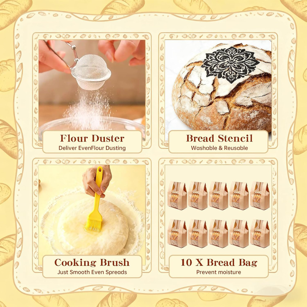 Complete Sourdough Starter Kit with Proofing Baskets and Baking Tools