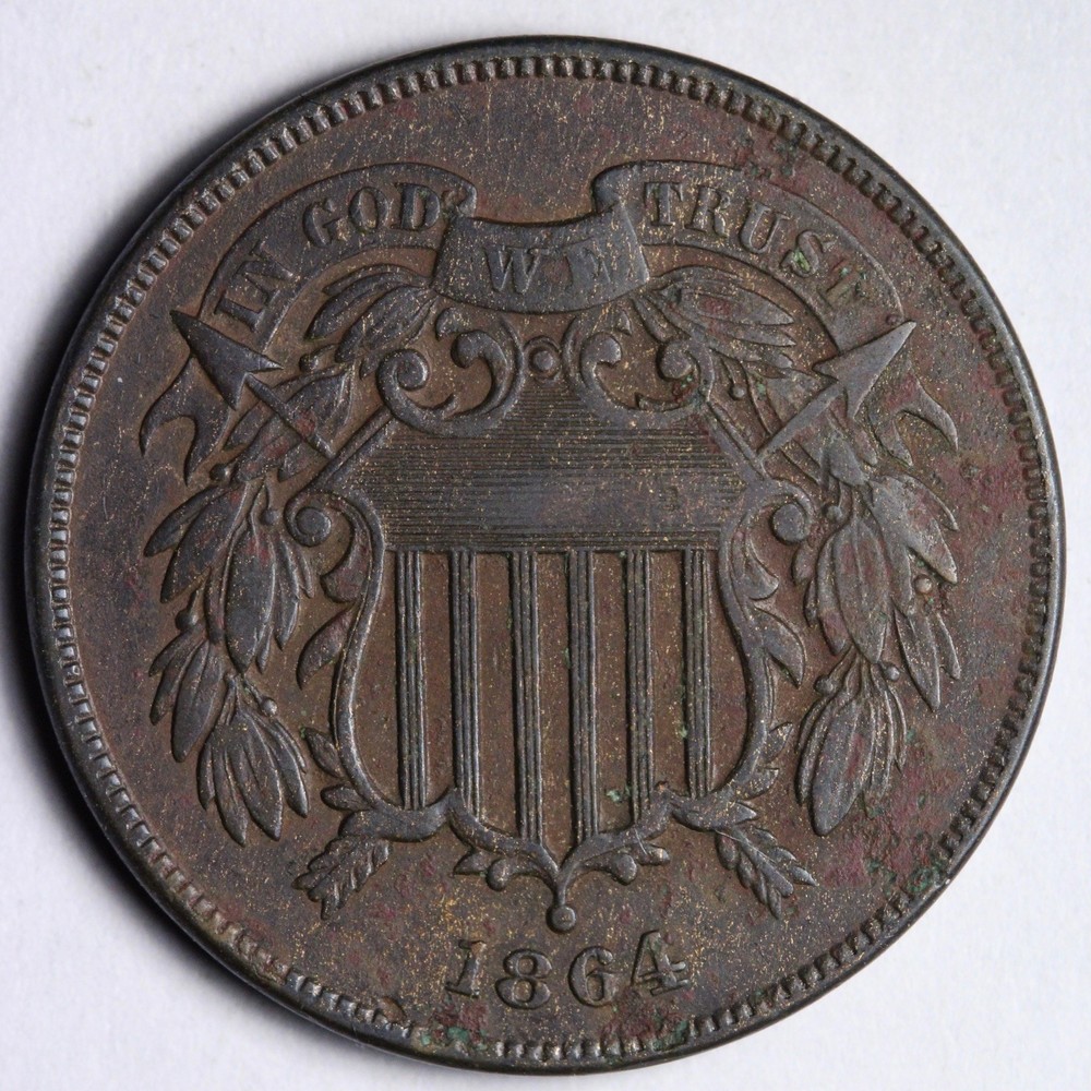 1864 Two Cent Piece XF+ E165 DIEM