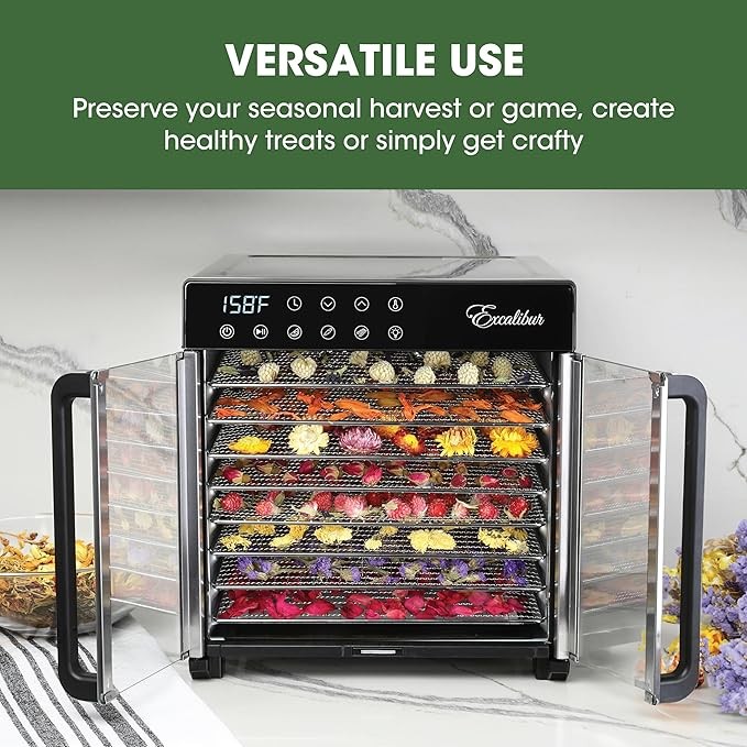 8 Tray Food Dehydrator Stainless Steel Timer Control