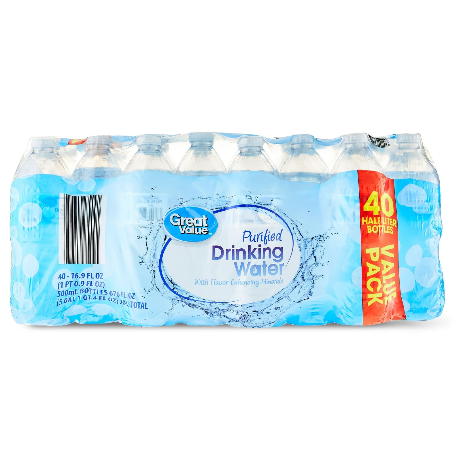 (2 pack) 16.9 Fl. Oz., Great Value Purified Drinking Water, 40 Coun