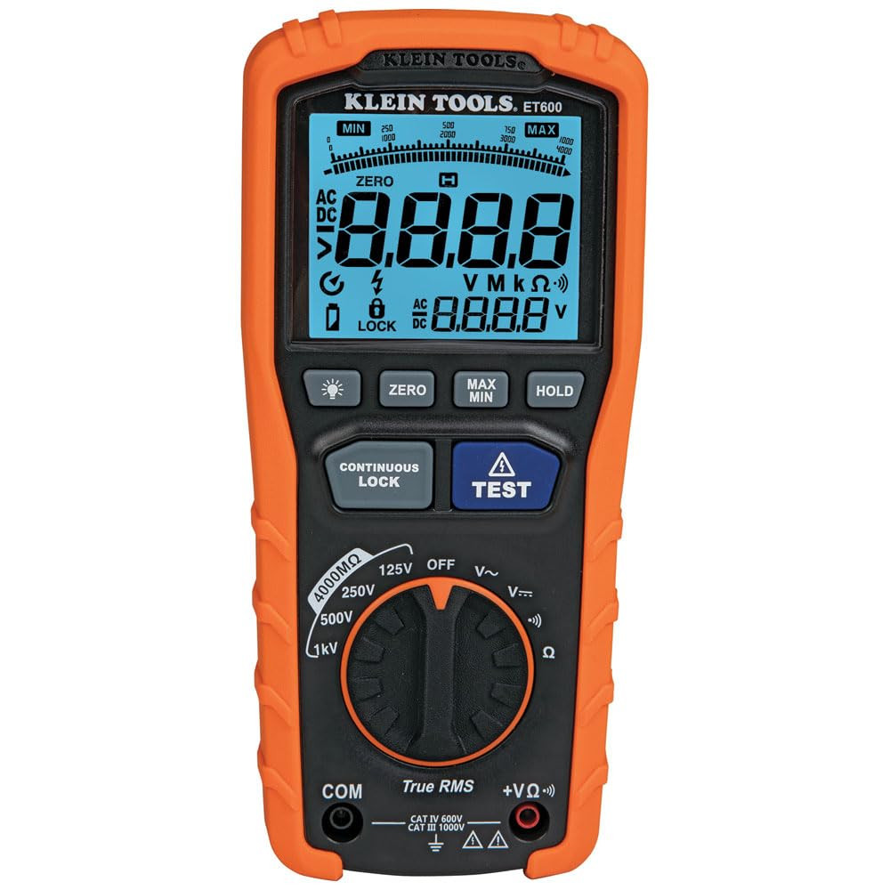 Klein Tools ET600 Insulation Tester Multimeter: 1000V Megohmmeter TRMS