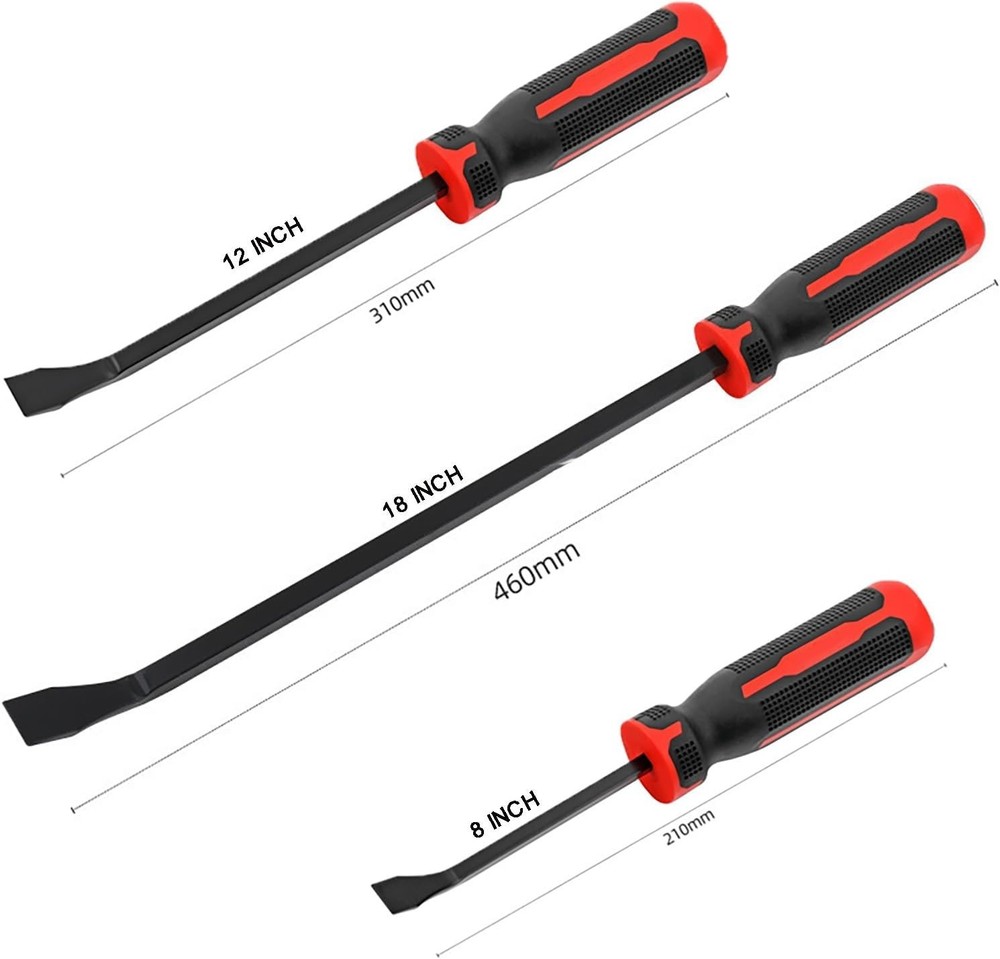3 Pry Bar Set 8” 12” 18” Strike Cap Prying Angled Lifting Pulling Mechanic Tool