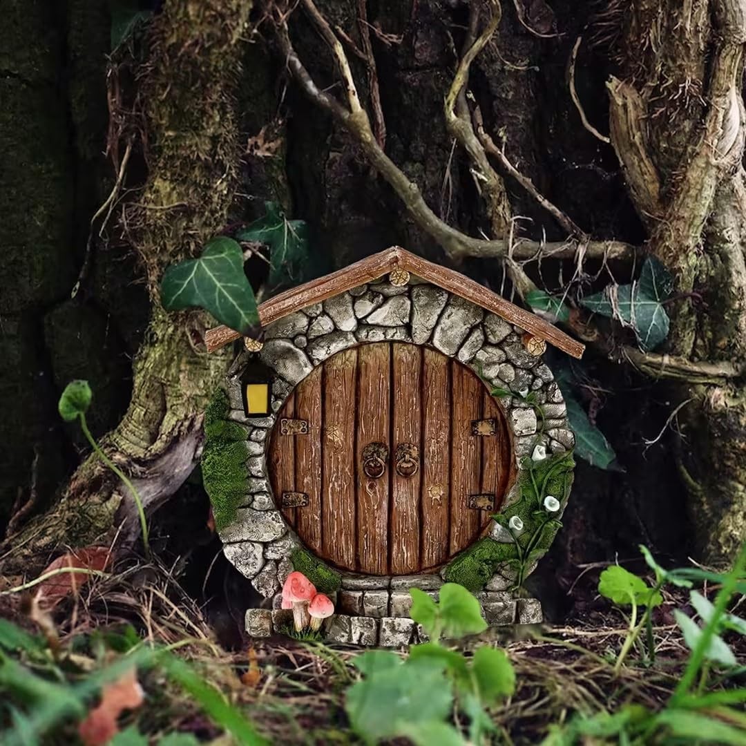 Brown Fairy Gardens Doors and Windows for Trees Mini Fairy Statues Wall