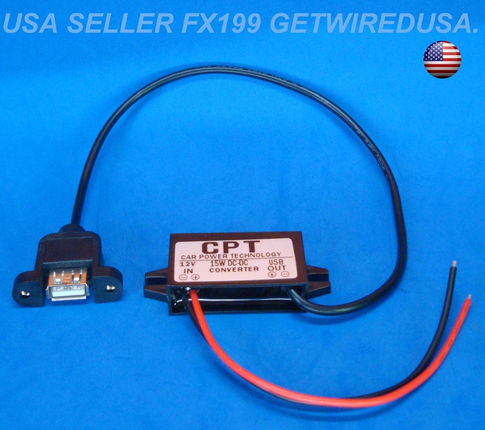 12V to 5-VOLT USB 3-AMP DC Converter Step Down Power Adapter Module Flush Mount