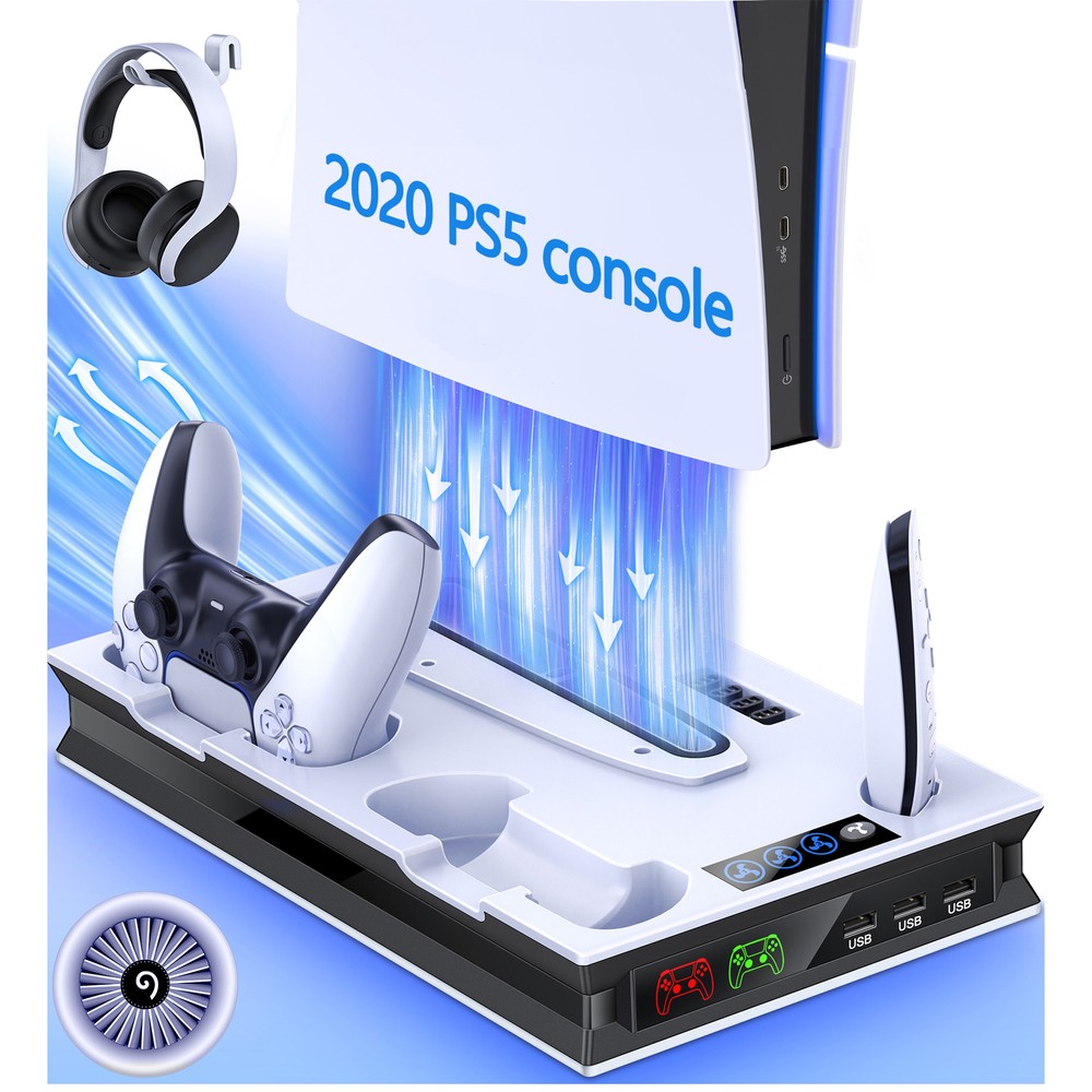 Cooling Vertical Stand for PS5 Slim/PS5 Pro/PS5 console Dual Controller Charger