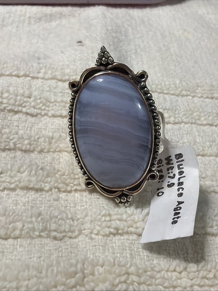 Blue Lace Agate Ring Size 10 Wt 7.9 Grams nwt