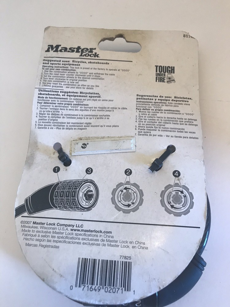 MASTER Bike Security LOCK 6' Self-Coiling Combination Cable Lock # 8114D