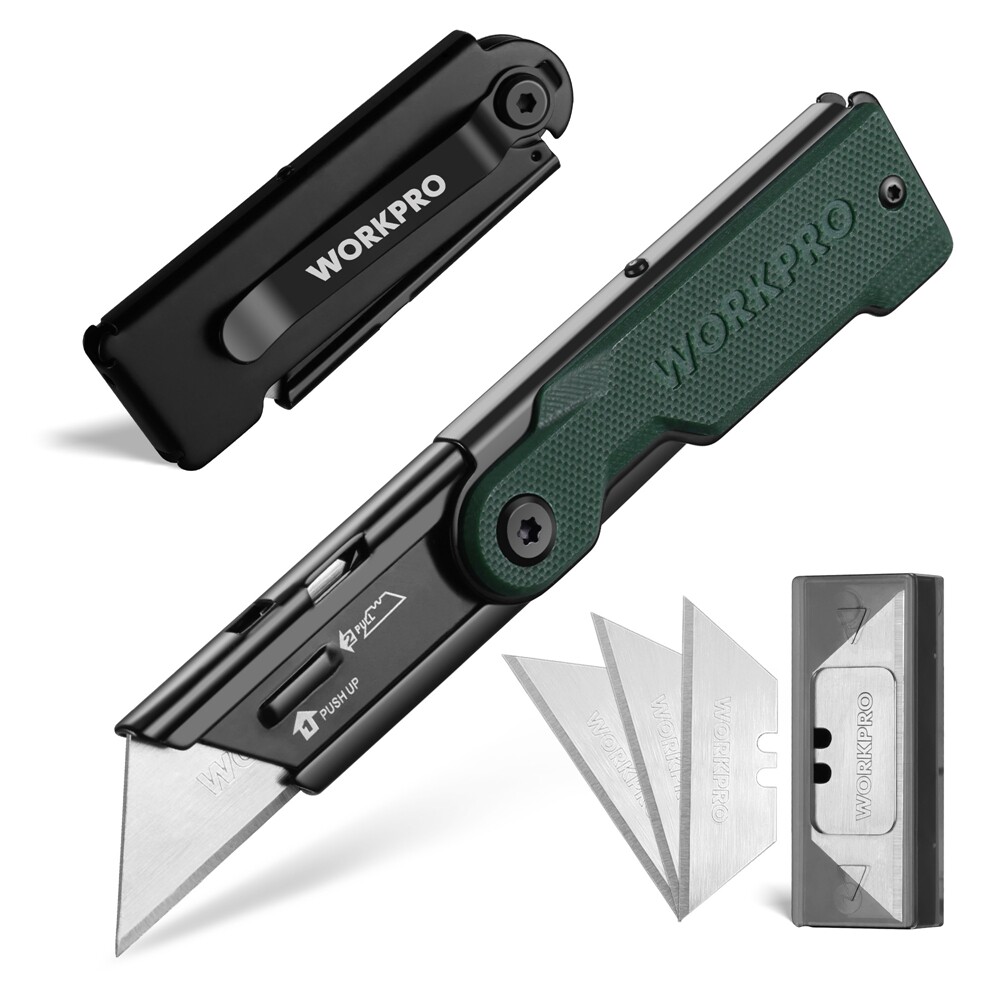 WORKPRO Folding Utility Knife 10 Extra Blade Razor Knife Quick Change Box Cutter