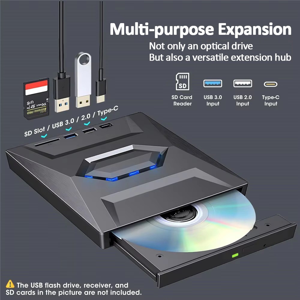 7 in 1 External CD DVD Drive USB 3.0 Writer Burner Player for PC Laptop Windows