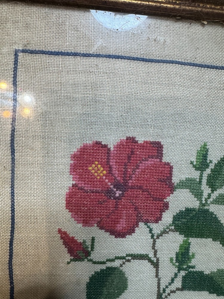 Vintage Needlepoint "A Rose Scene" - Framed
