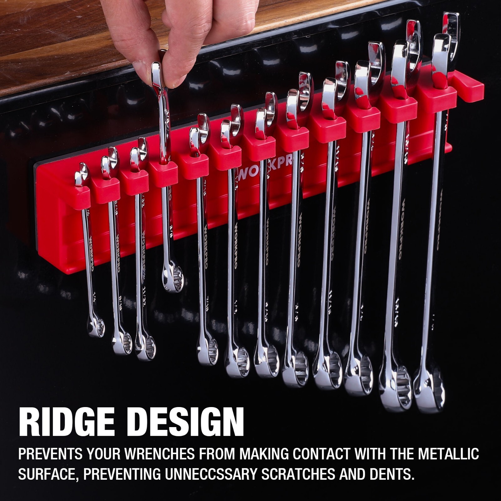 WORKPRO 2-Piece Magnetic Wrench Organizer Wrench Rack Tool Trays SAE&Metric