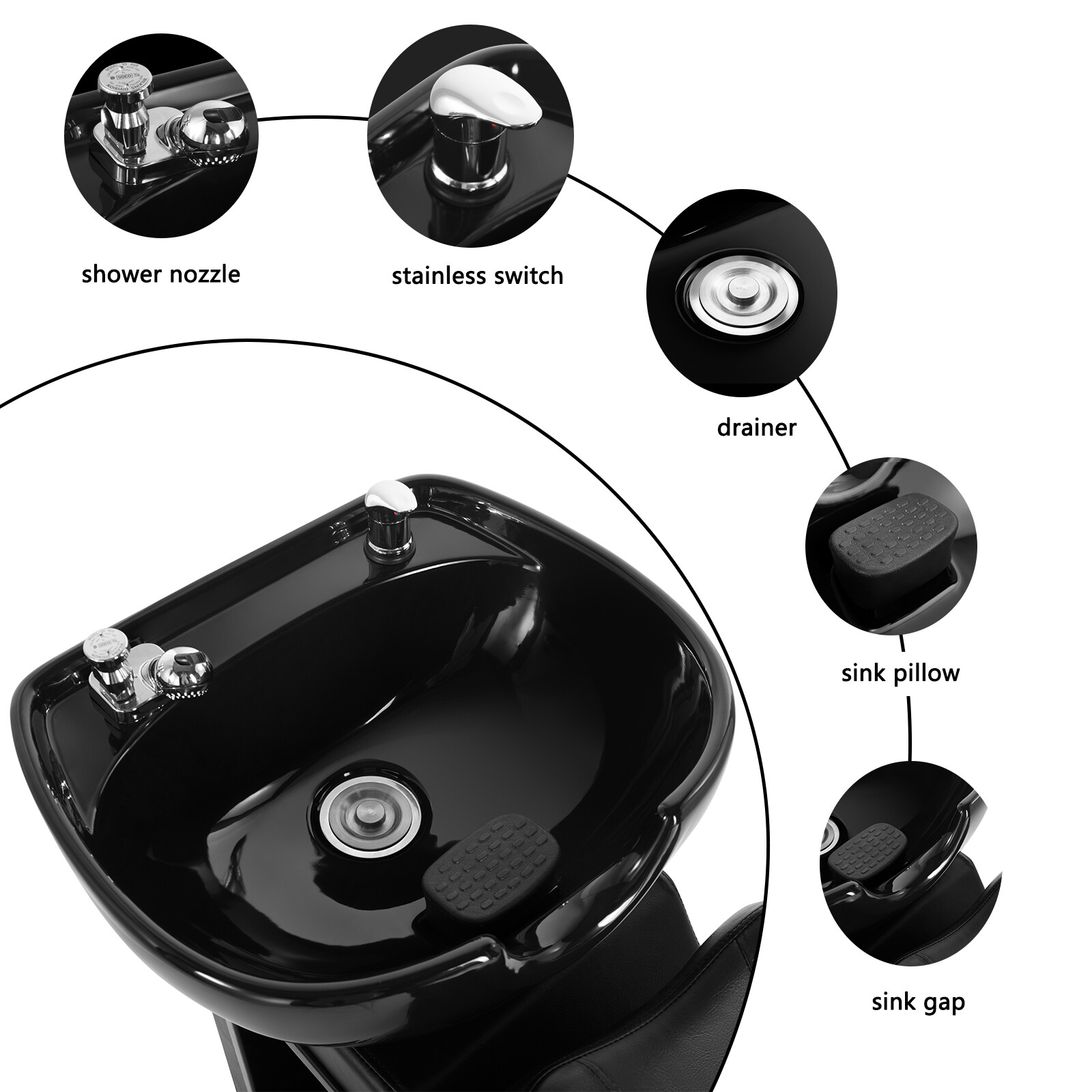 Shampoo Backwash Barber Chair Ceramic Bowl Sink Beauty Spa Salon W/Foot Pedal