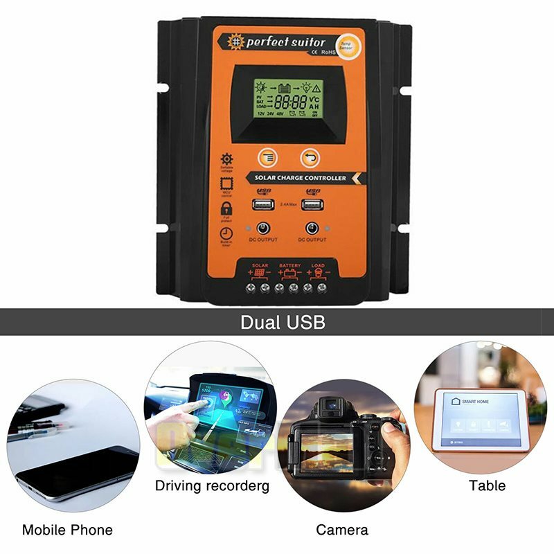 12/24V 100A MPPT Solar Charge Controller Panel Battery Regulator Dual USB Timer