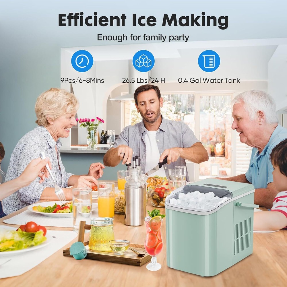 Portable Ice Makers Countertop w/ Self-cleaning Function Ready 9 Cubes in 6 Mins