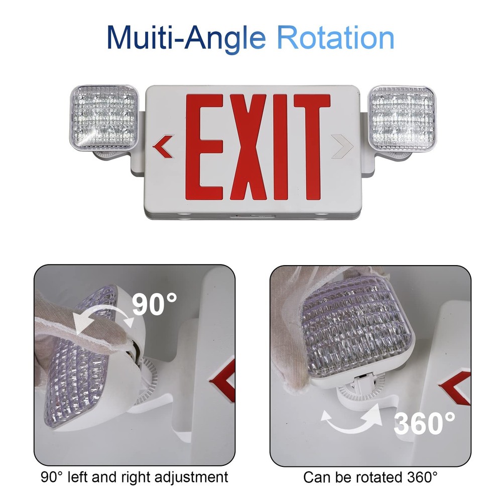Red Exit Sign with Emergency Lights LED Emergency Exit Light with Battery Backu