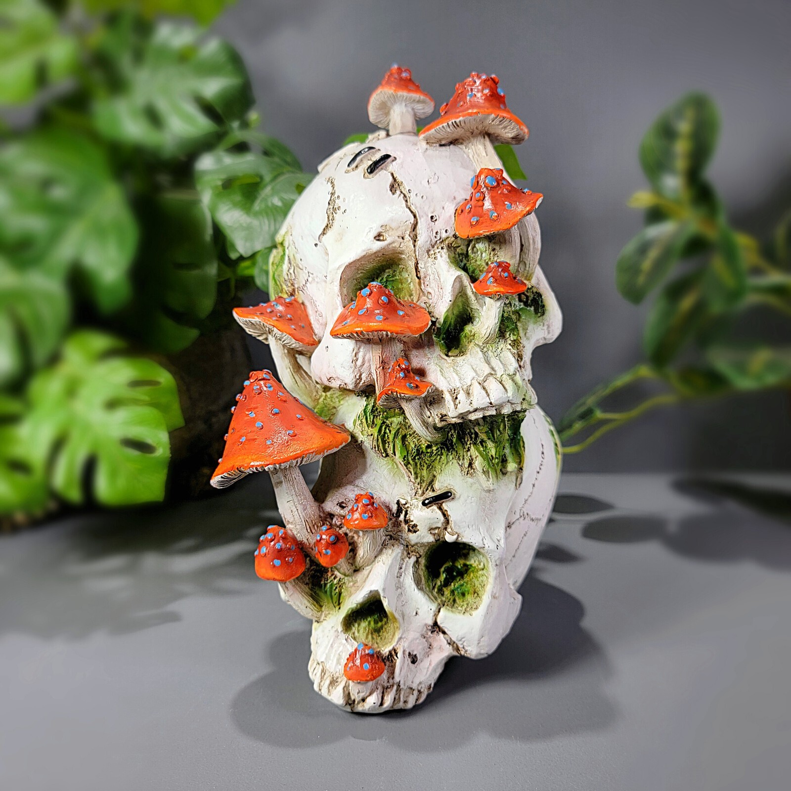 Double Mushroom Skull Statue, Goblincore, Oddities Decor