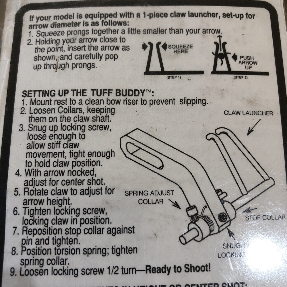 NOS Tuff Buddy Arrowrest With Big Claw Launcher