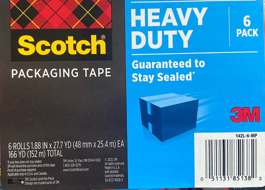 (6) Scotch Shipping Packaging Tape Heavy Duty W/Dispenser 27.7 YD Each Roll