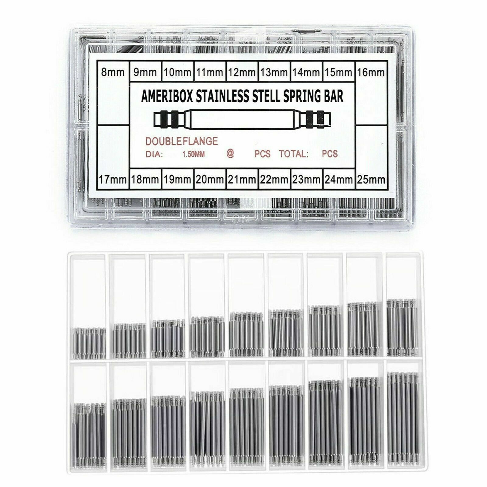 360pcs Watch PINS SPRING BARS Band Strap Link 8-25mm Repair Kit Stainless Steel