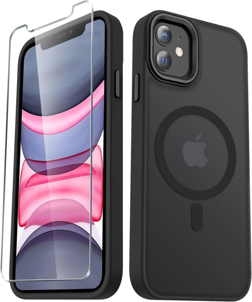for iPhone 12 Case, 12 Pro with 1 Screen Protector, Matte Black
