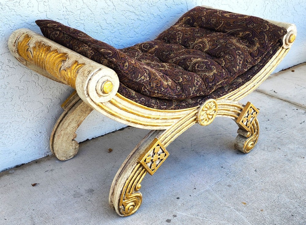 French Empire Gilt Gold Leaf Bench Oversized 48"