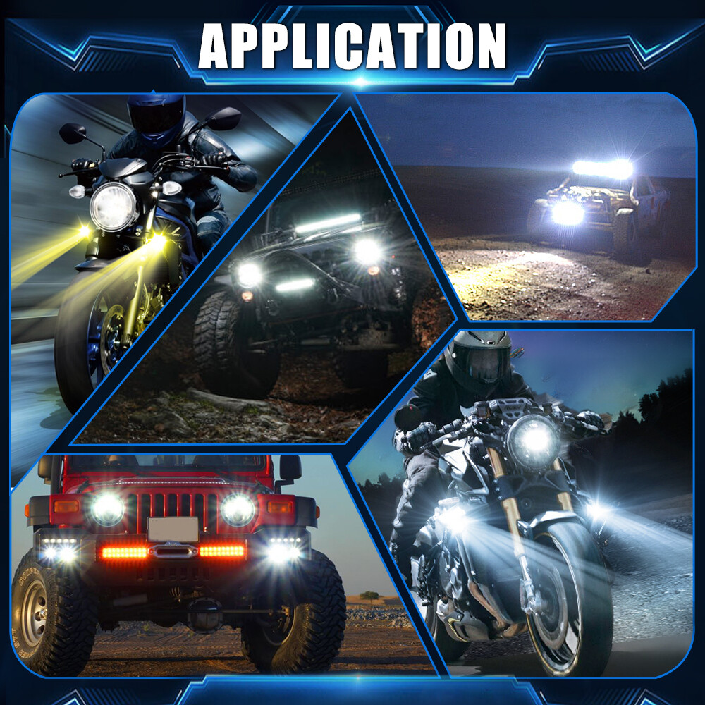 2x LED Spot Light Auxiliary Motorcycle Headlight Driving Fog Lamp Yellow+White