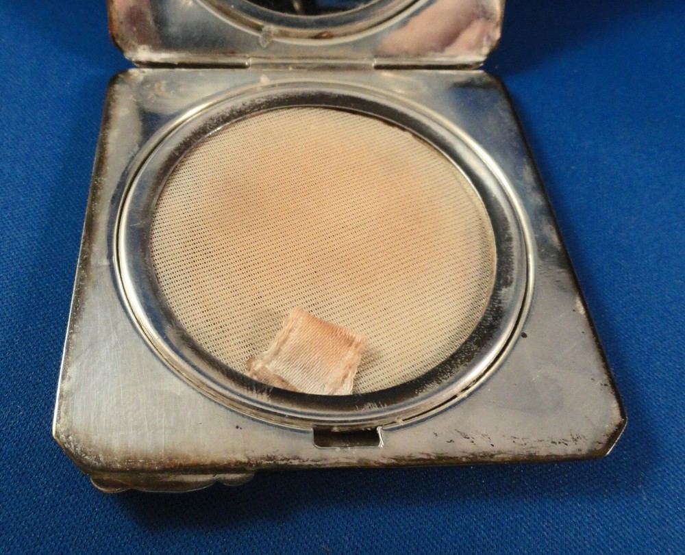 Antique Signed Sterling Silver Hand Chased Compact