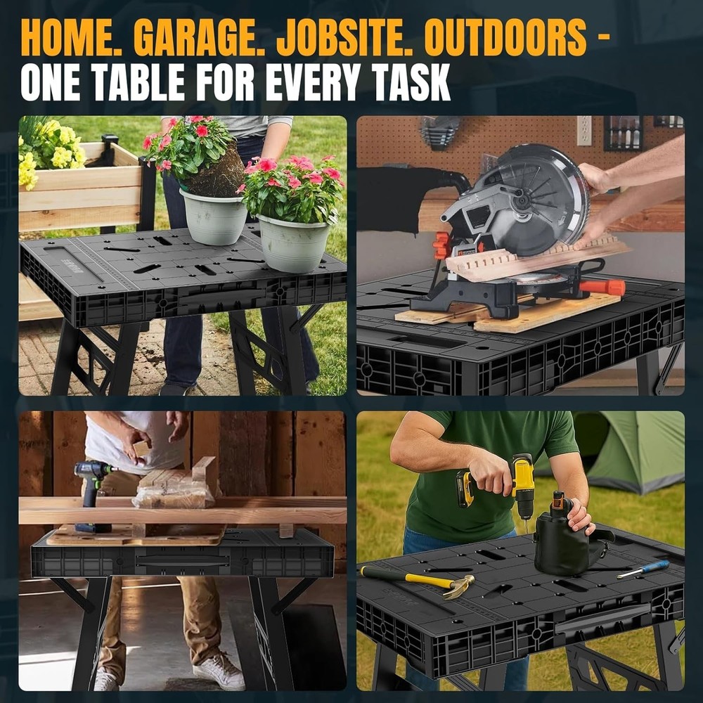 Versatile Heavy-Duty Folding Worktable - 34” W x 24” D, Quick Setup in 3 Seconds