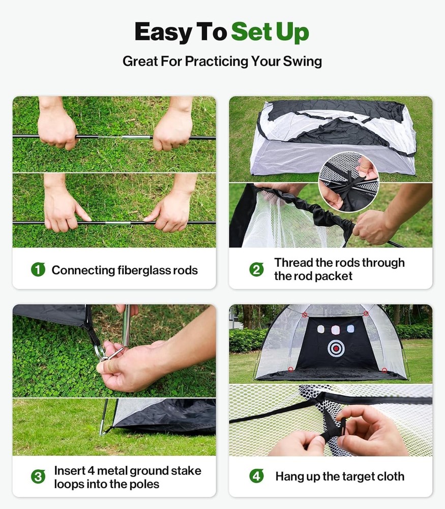 All-in-One 10x7ft Golf Training Net - Includes Mat & 5 Golf Balls for Practice