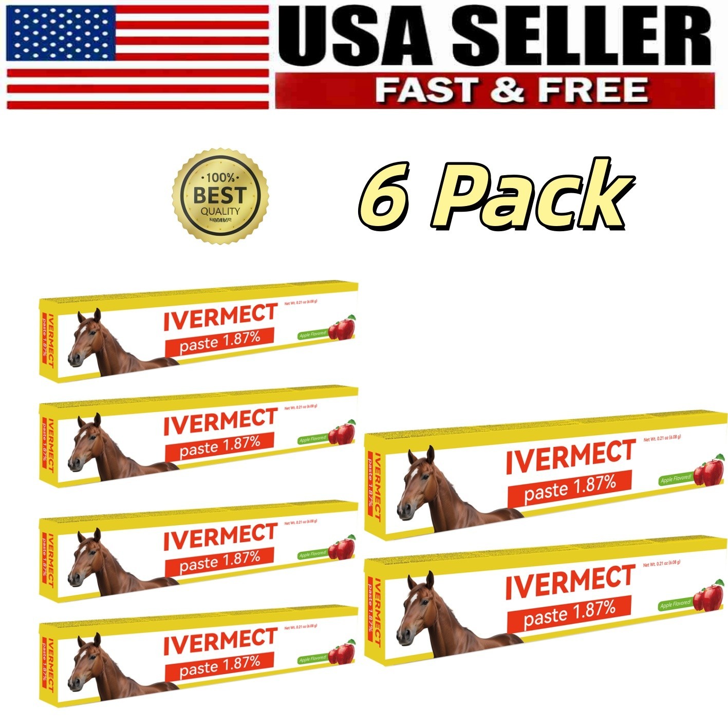 6 Pack in Box Paste Horse Dewormer Apple Flavor New Wormer Free New in US