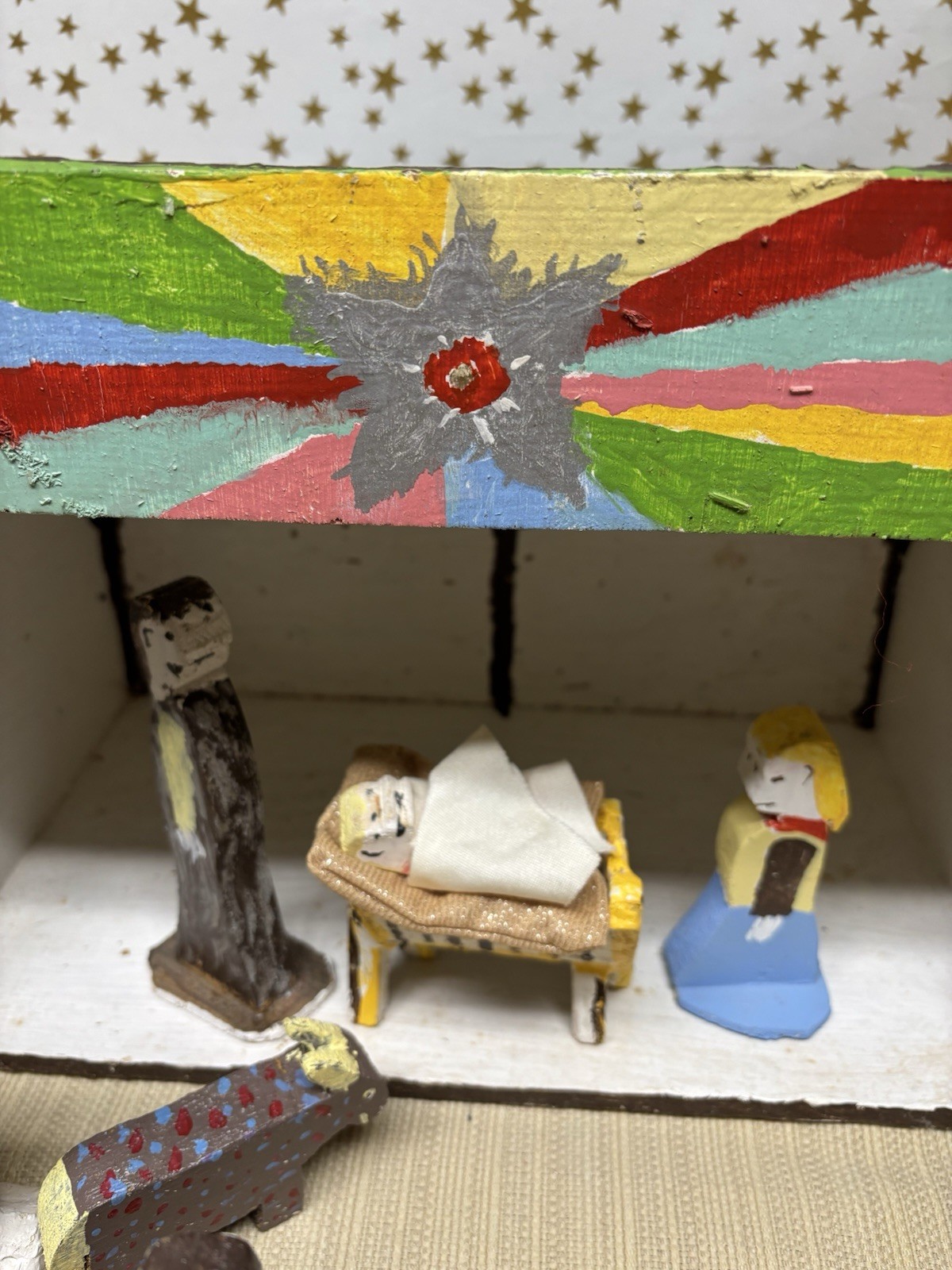 Folk Art William Holzman Tucson AZ Hand Painted Nativity Set Outsider Artist